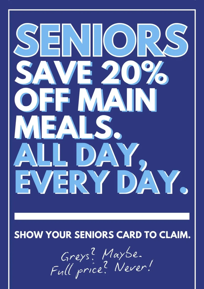 Enjoy our Seniors Discount all day, every day with our meals at Raintrees Tavern, Manunda