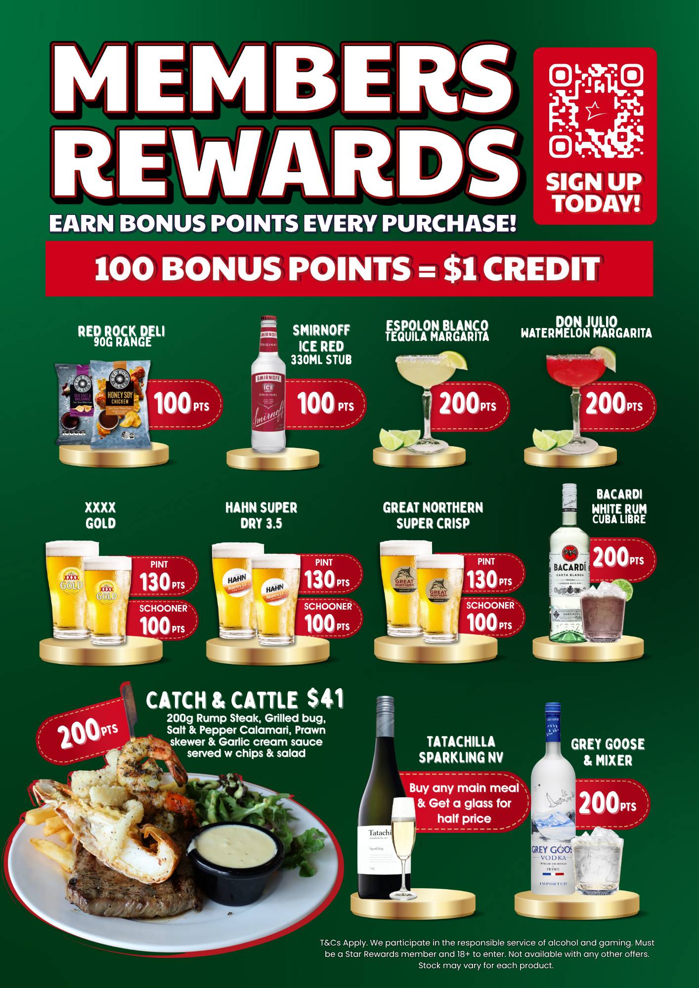 Earn points when you purchase a meal or drink from our Members Rewards!